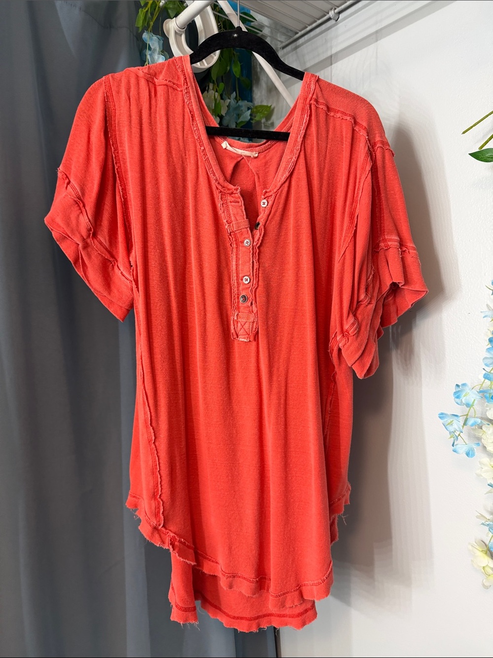 We The Free Coral Button-Front Henley Tee